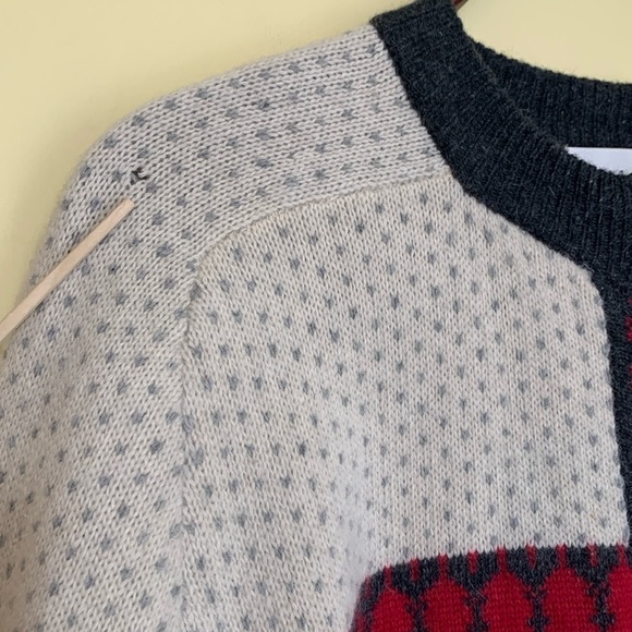 111 State Gray Full Zip Fair Isle Lambswool Angora Blend Knit Cardigan Sweater L - Picture 11 of 17